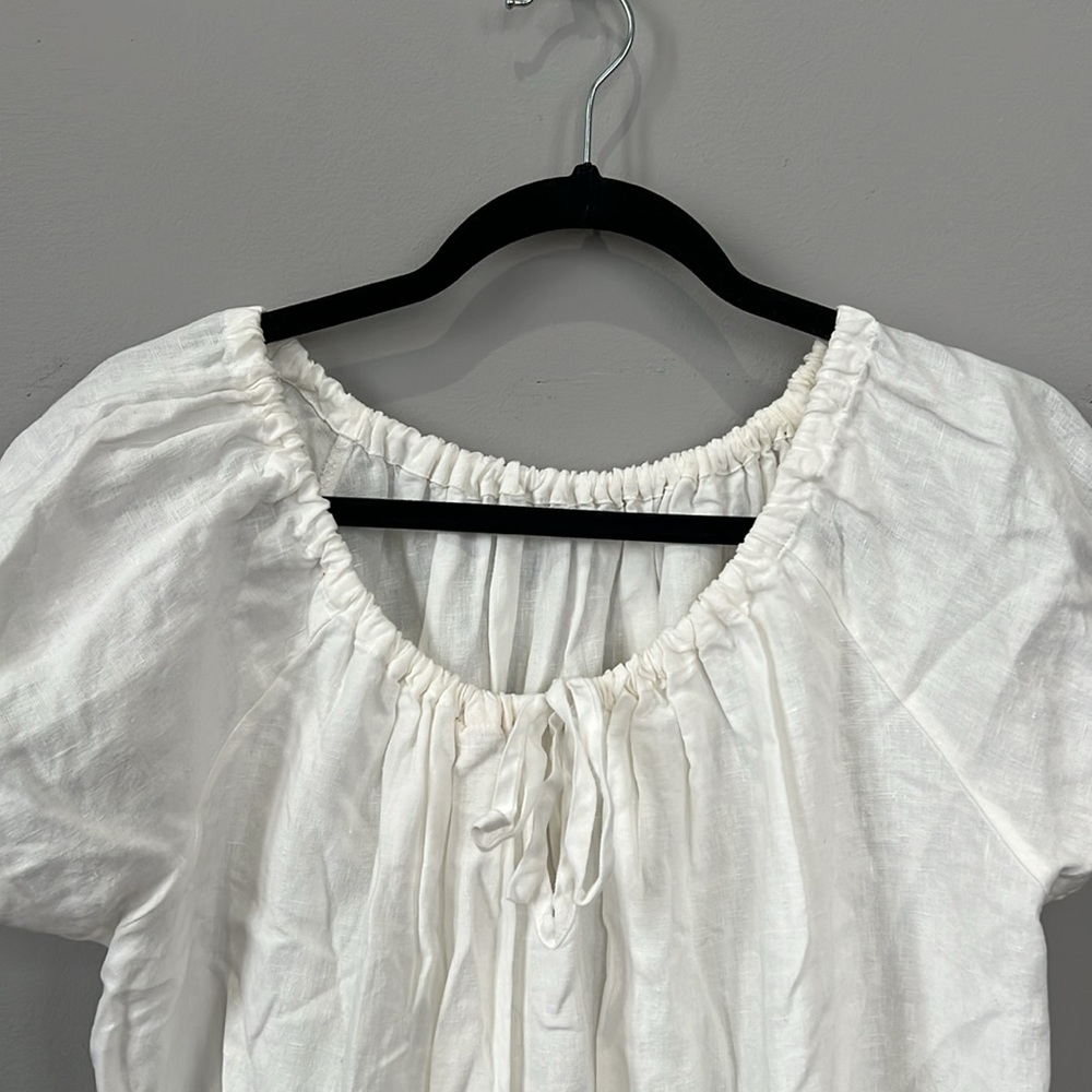 Deiji Studios Capped Sleeve Long Dress White Linen - Picture 2 of 3